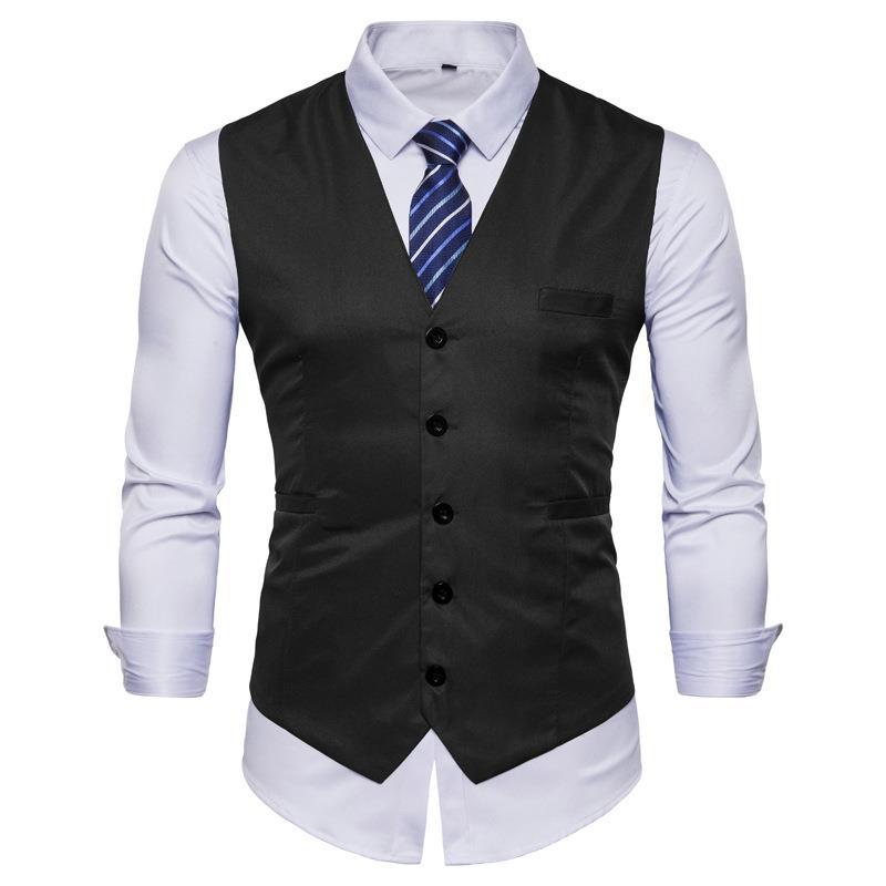 Foreign Trade 2023 New Men's Fashion Business Suit Vest European Size Trend Solid Color Casual Single-breasted Vest for Men