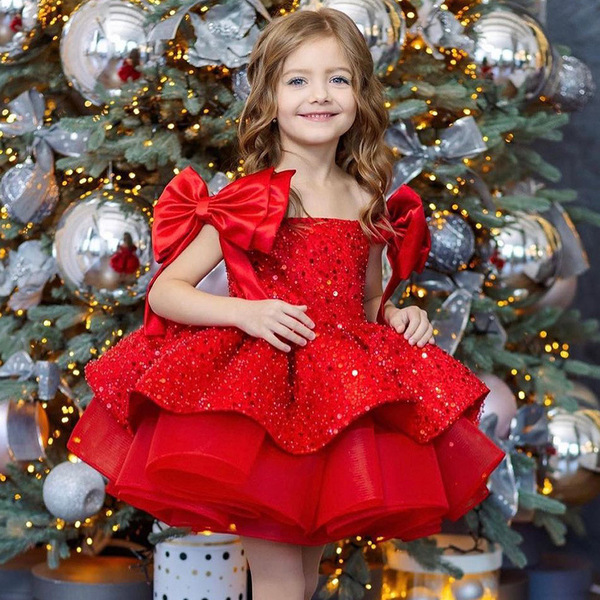 Christmas children's dress, red colored nail sequins, small princess costume, new collection, tulle