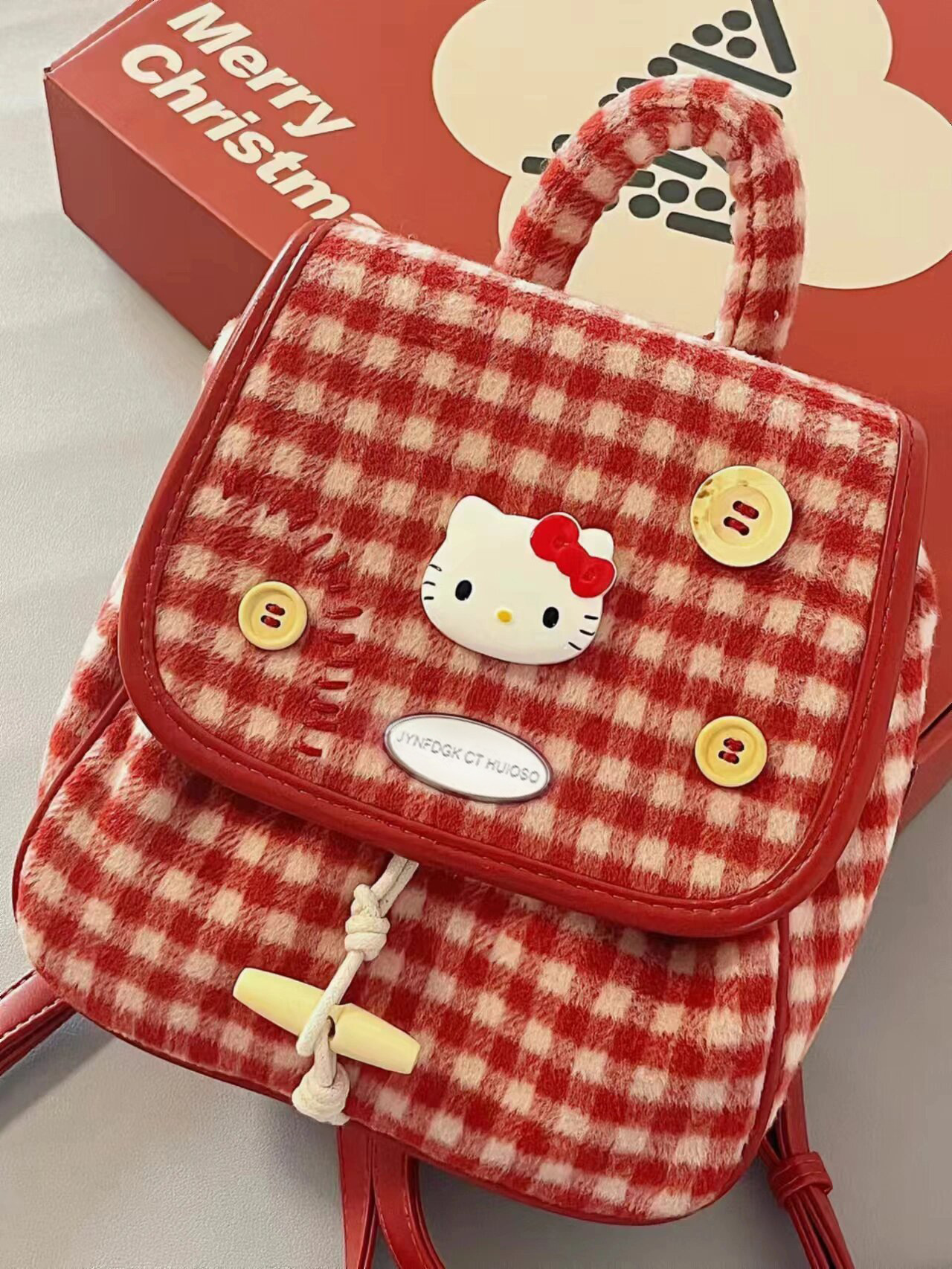KT retro red plaid small backpack for women 2023 new bag mini travel lightweight portable backpack schoolbag