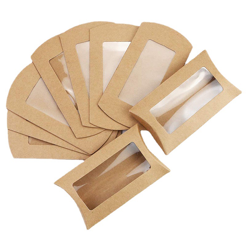 Window pillow box small gift packaging yellow Kraft paper pillow box spot wholesale