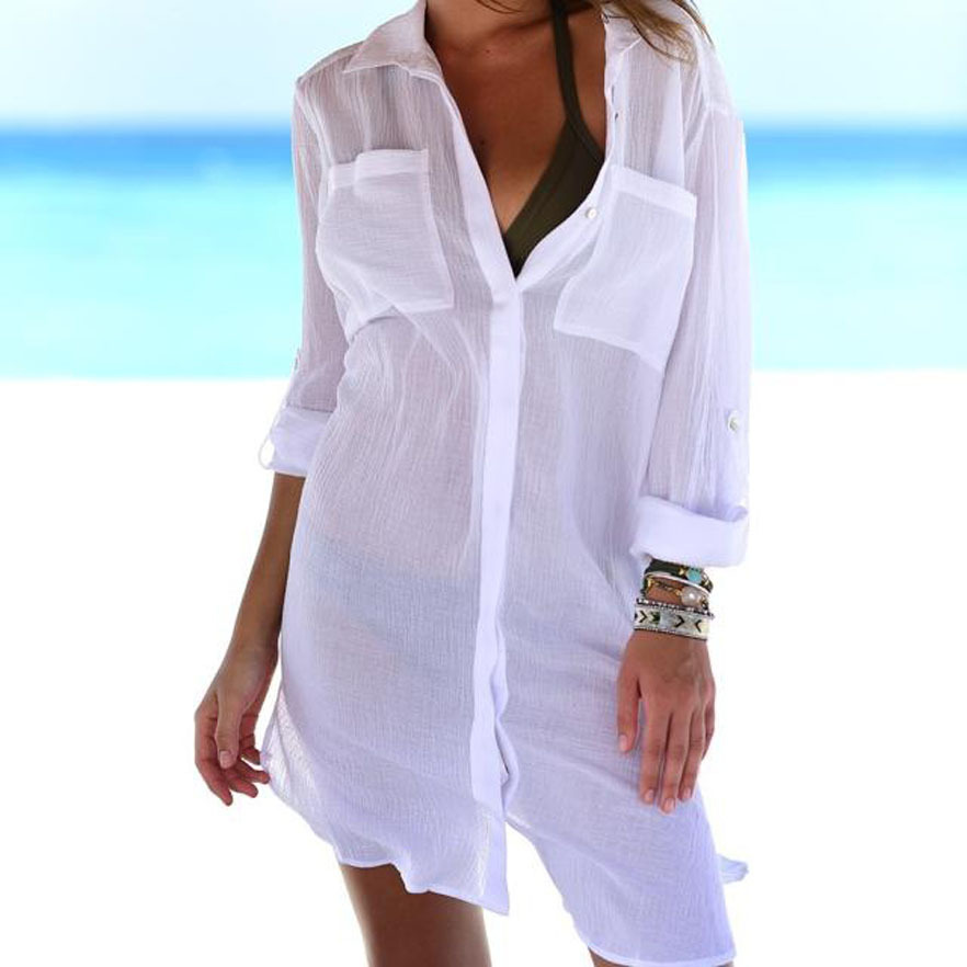 2021 summer eBay Amazon European and American new women's long-sleeved lapel pleated beach sunscreen shirt blouse
