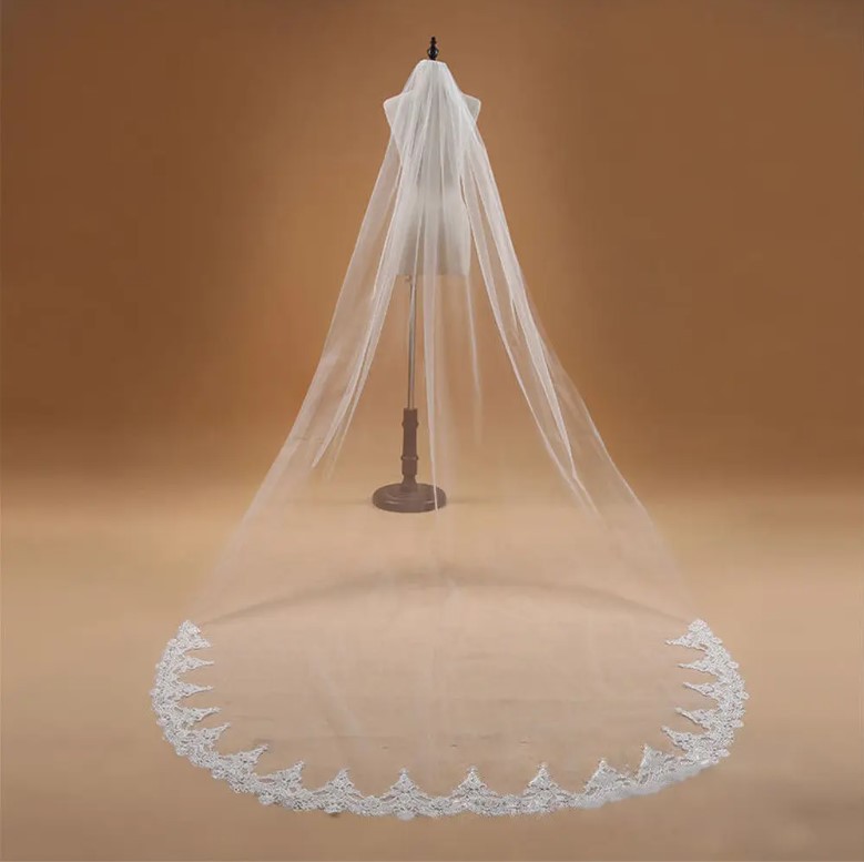 AliExpress Explosions Wedding Dress Veil 3 m Single Layer Car Stock Lace Trailing Shape Bridal Veil Wholesale