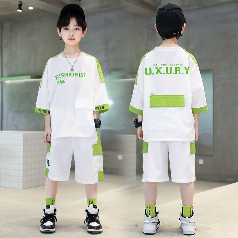 Boys summer suit two-piece set  new medium and large children's clothing, stylish boys, handsome summer sports and fashionable