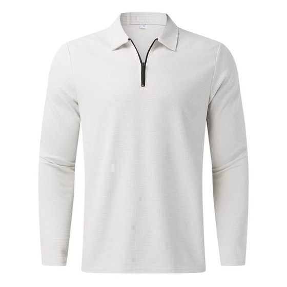 2023 New Long-sleeved Men's Loose Long-sleeved Waffle Lapel Casual Polo Shirt Casual All-match Trendy Brand