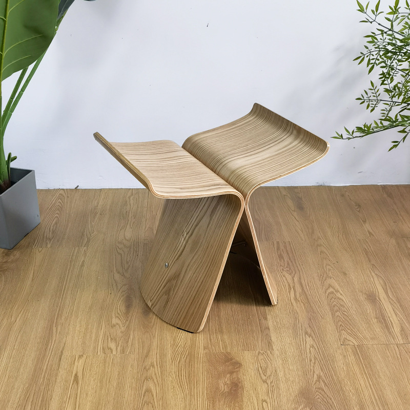Cross-border butterfly chair creative chair fashion low stool footrest solid simple modern wood Japanese solid wood chair designer