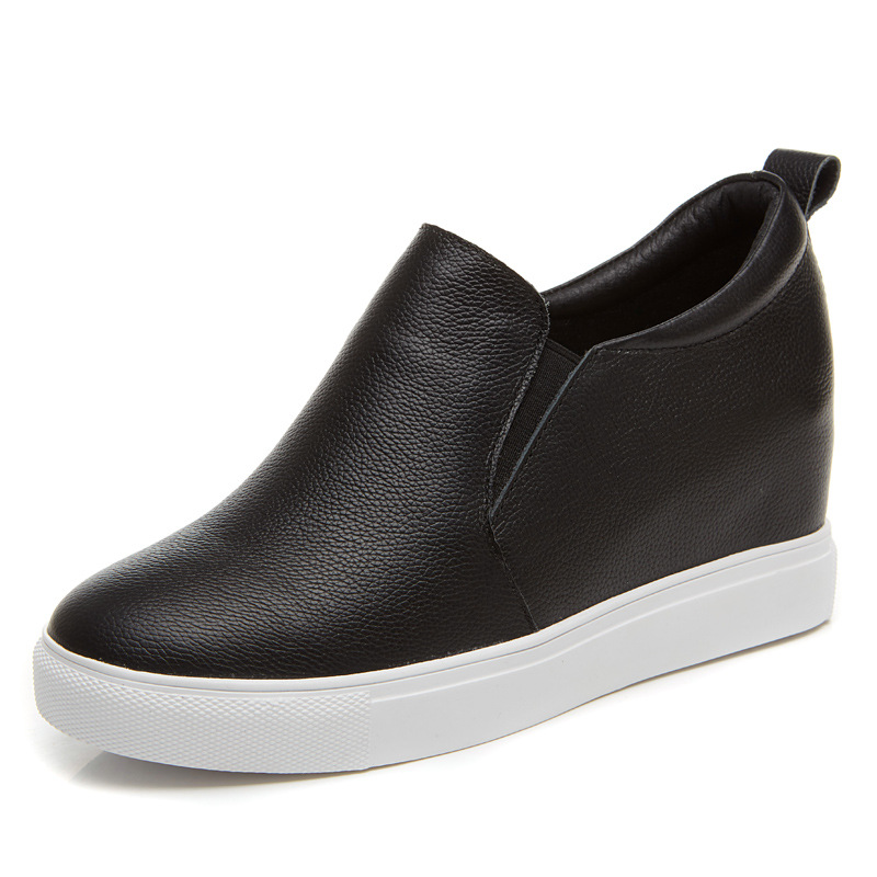 New Women's Shoes Inner Height Small Size 31 32 33 Casual Loafers Wedge Shoes Leather White Shoes Thick Sole