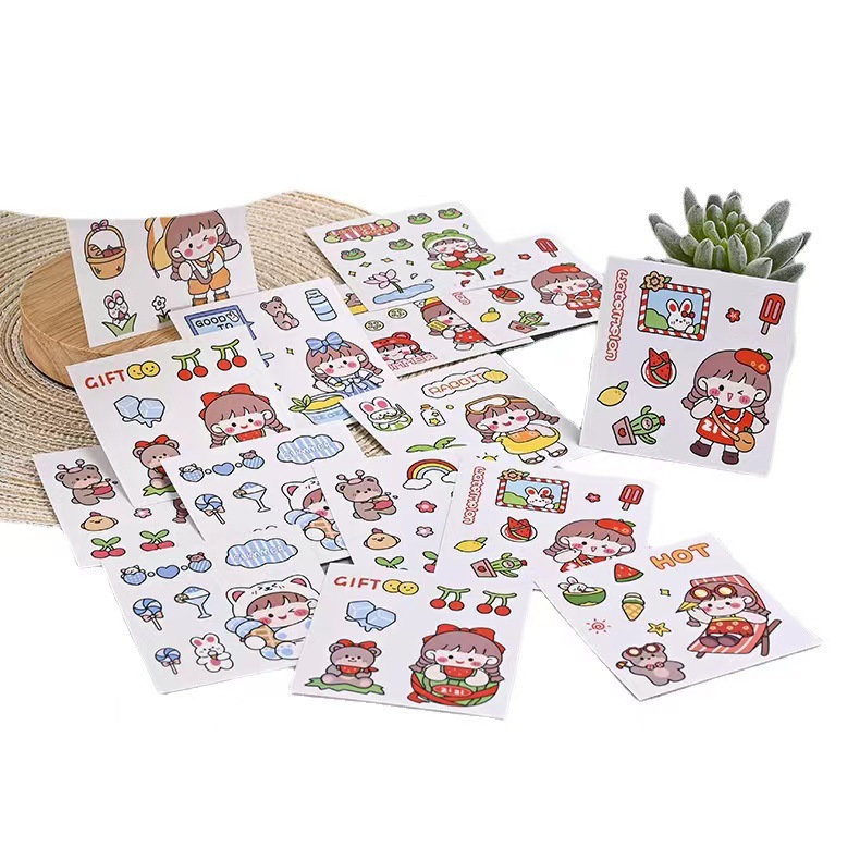 Small Clear ins Style Cartoon Girl's Heart Hand Account Mobile Phone Sticker Water Cup Sticker Thermos diy Japanese Sticker