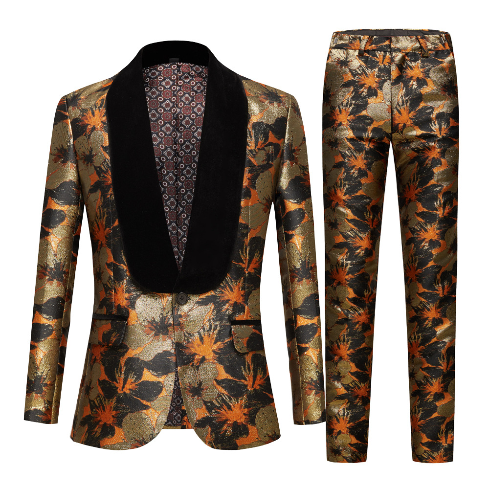 European and American jacquard suit set shawl collar host evening dress