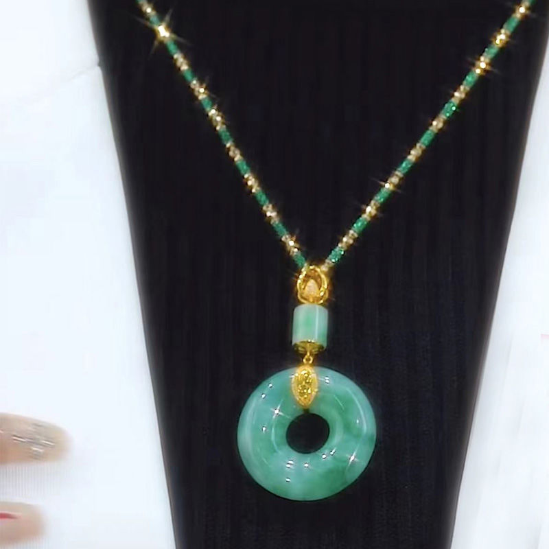 Original Design Imitation Jade Ping An Buckle Fashion Temperament Jade Pendant Necklace Internet Popular Sweater Chain Clothing Hanging