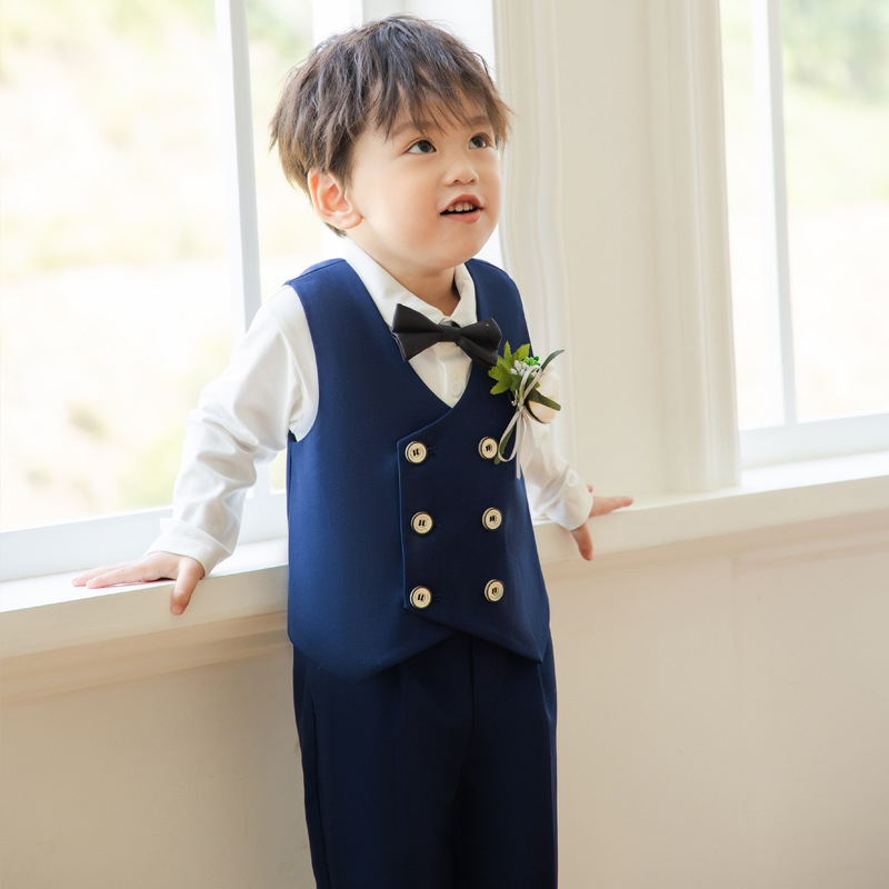 Children's suit autumn new boys solid color vest two-piece baby birthday dress a generation of hair