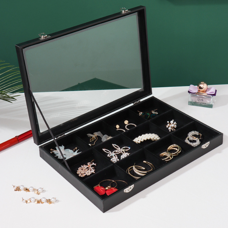 New Simple Single Layer with Lock Wooden Leather Jewelry Box Earrings Earrings Jewelry Box Large Jewelry Box Wholesale
