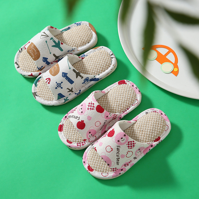 Linen Slippers for Boys and Girls Spring and Summer Soft Bottom Indoor Non-Slip Wear-Resistant Household Baby Cotton Linen Slippers Spring and Autumn for Men