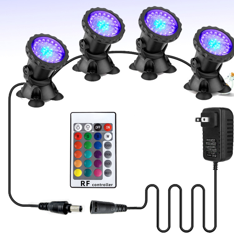 Cross-border colorful RF remote control diving lamp pond spotlight dimmable colorful rockery projection lamp one drag four underwater lamp