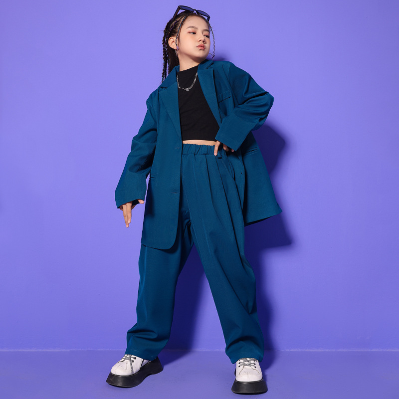 女童爵士舞服裝帥氣西裝街舞演出服套裝少兒嘻哈hiphop走秀舞台潮