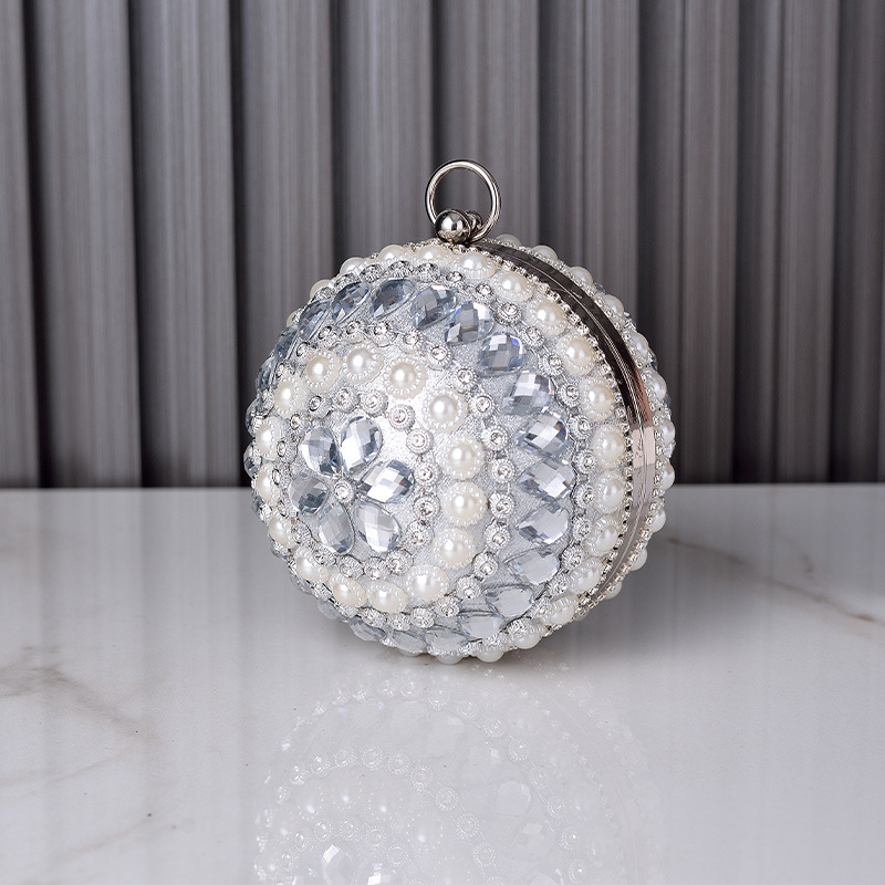 2023 Cross-border New Evening Bag Round Pearl Handheld Banquet Bag Joker Dress Evening Dress Crossbody Bag Wholesale