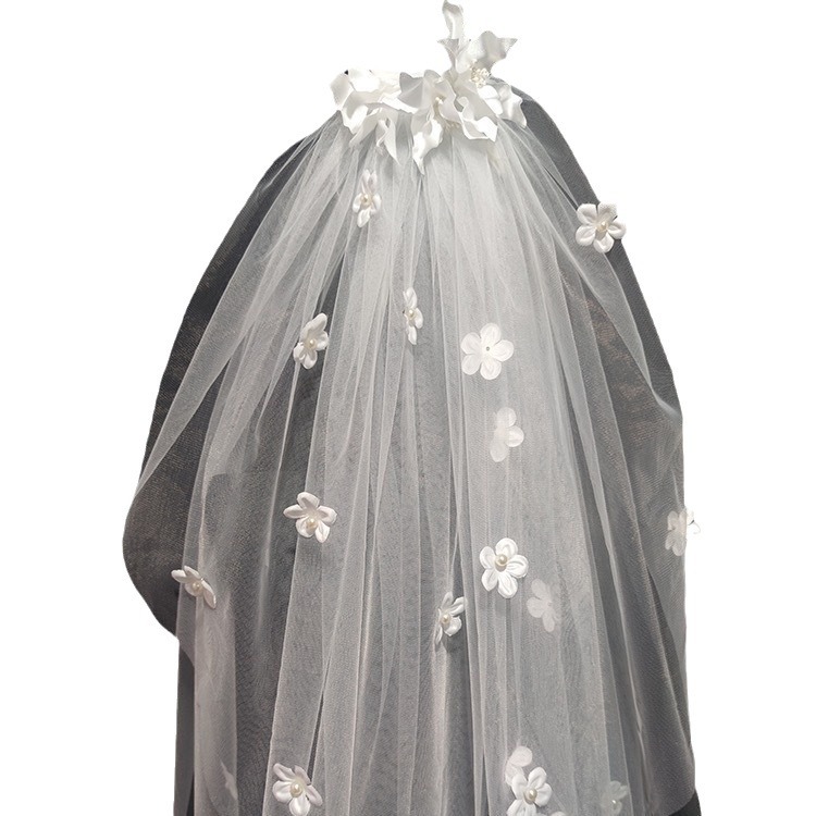 French Veil Bride's Main Wedding Dress Mori Pearl Flower Fairy Travel Photo with Makeup Short Wedding License