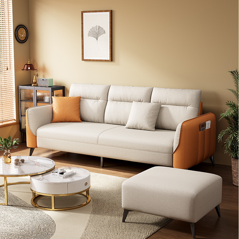 Wash-Free Cat Scratch Fabric Sofa Technology Cloth Sofa Small Apartment Italian Style Living Room Modern Simple Internet Celebrity Three-Person Sofa