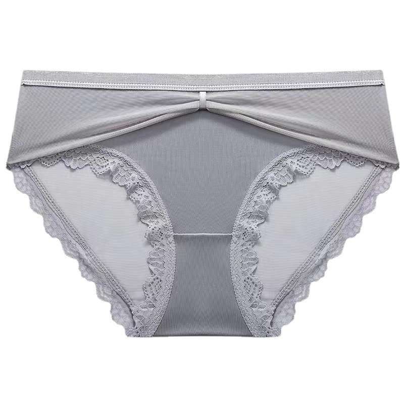 Moonlight Exquisite~French satin lace underwear women's mid-waist comfortable breathable sexy pure desire pure cotton crotch briefs