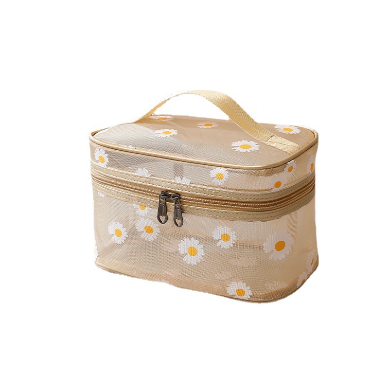 New Mesh Makeup Bag Daisy Beach Toiletry Bag Travel Women's Simple Storage Bag Outgoing Portable Handbag