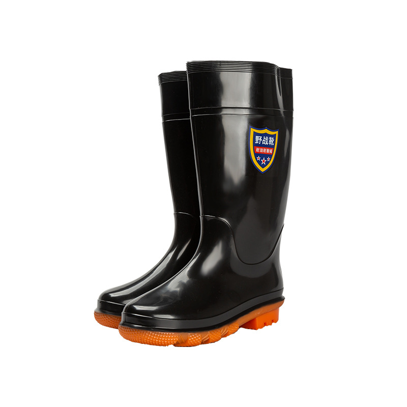 Rain boots men's outdoor pvc non-slip waterproof shoes black thick wear-resistant labor protection kitchen shoes rubber shoes factory wholesale