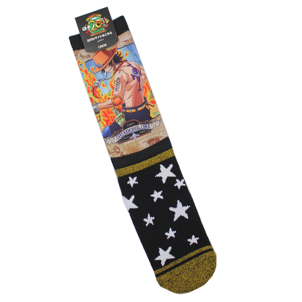 trendy-one-piece-anime-mid-calf-socks-towel-bottom-printed-socks-red-haired-shanks-luffy-nami-cool-design-cotton-sports-casual