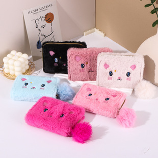 Embroidered wallet kitten short zipper wallet clutch plush wallet cross-border e-commerce factory wholesale bag