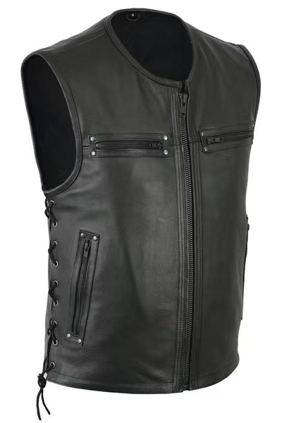 2023 New AliExpress Amazon Wish Explosions Solid Color Vest Locomotive Vertical Collar Leather Vest Team Punk