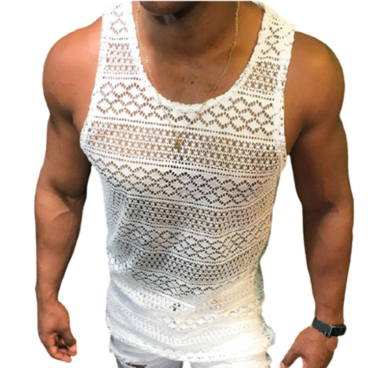 Summer European and American men's New hollow breathable vest cross-border foreign trade Men's top Tank top slim T-shirt