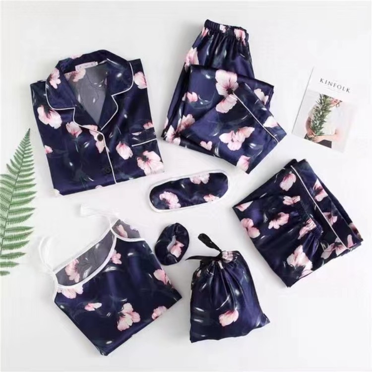 Factory for foreign trade pajamas women four seasons can wear silky spring and summer silk long sleeve suspenders sexy home suit