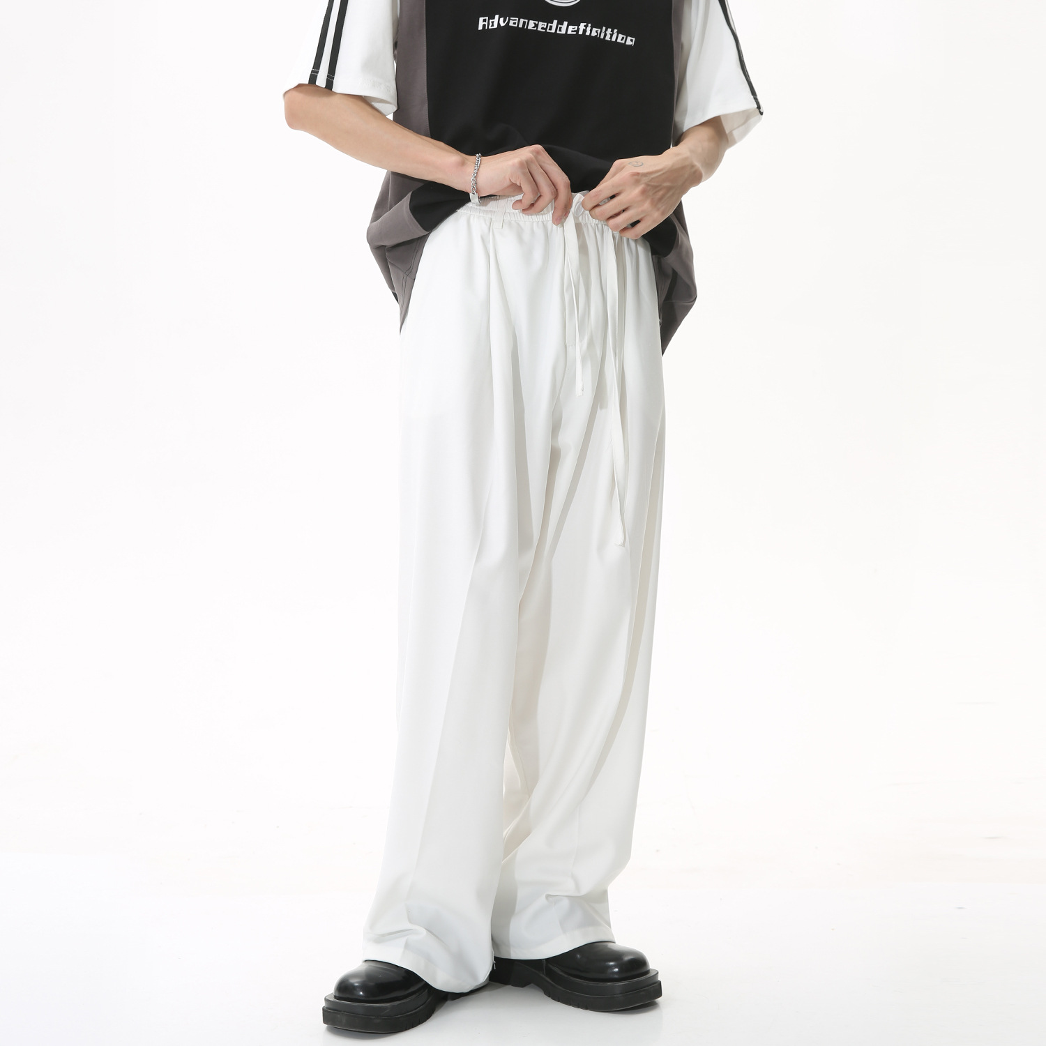 MTLCLOTHES men's clothing | 2023 Summer new loose draping mop high waist commuter simple casual suit pants