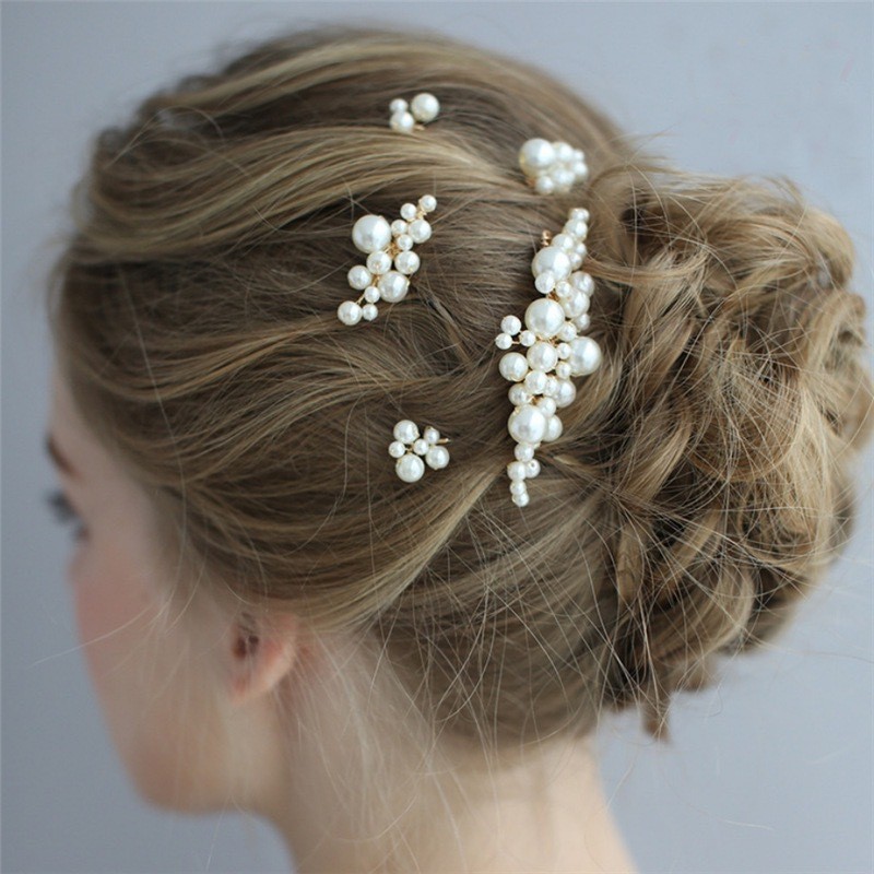 5 pcients suit New European and American Big Pearl Hair Bridal Hairpin Hair Comb Hair Plug Hand Design Wedding Headwear Hair Accessories