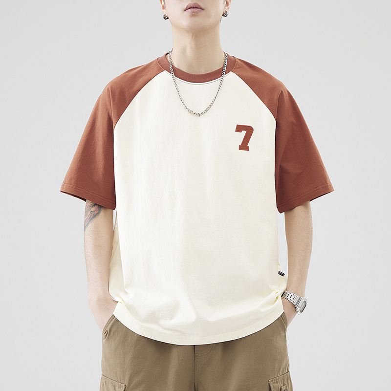 Anyang Pure Cotton T-shirt Short-sleeved Men's Summer 2025 New Fashion Brand All-match American Style High Street Raglan Sleeve Loose T-shirt