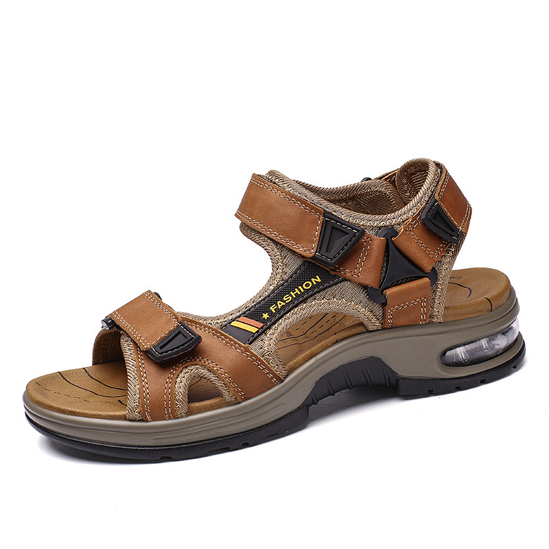 2026 Men's Sandals Outdoor Beach Shoes Velcro Air Cushion Large Size Cross-border Summer Noodles Handmade Sports Leisure