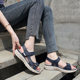 Summer 2025 New Genuine Leather Sandals Women's Sports Wind Wedge Lightweight Velcro plus size Slippers Women's One Piece Hair