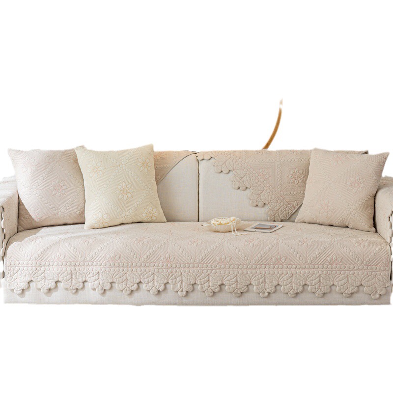 French Retro Sofa Cushion All Seasons Universal Pure Cotton Fabric Simple Modern Non-Slip Cushion Cover Cloth Towel