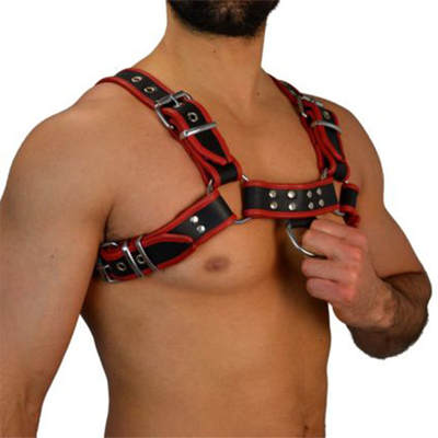 Factory direct Amazon Belt Men's red leather belt air hole double rings double shoulder chest strap binding strap