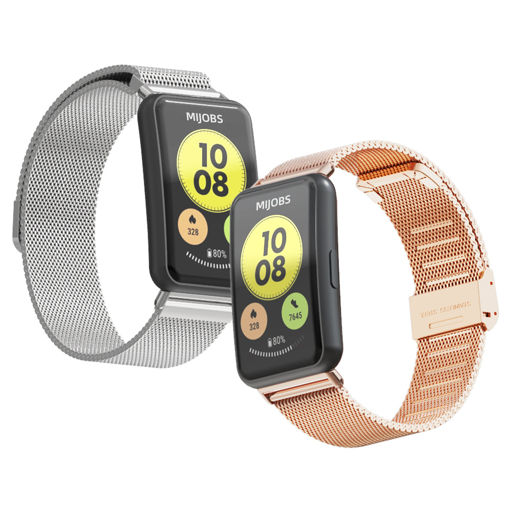 For Huawei Watch Fit3 Strap Fit2 1 Three Bead Bamboo Metal Stainless Steel Milan Snap Magnetic Wristband
