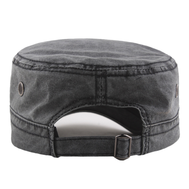 Amazon Hot Sale Flat Top Military Cap Men's Monochrome Washed Pure Cotton Curved Eave Cap Stainless Steel Filter Sun Hat