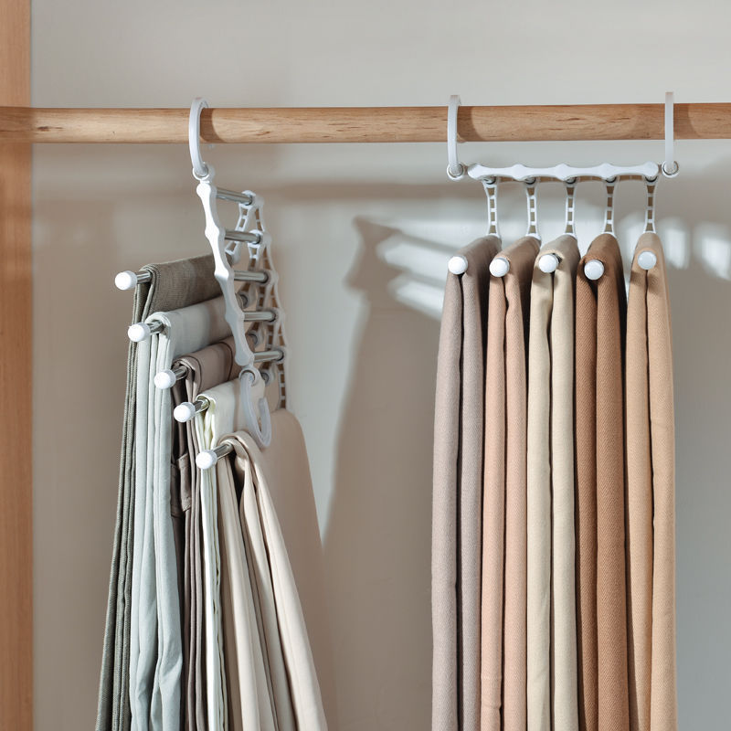 Multi-functional Pants Rack Folding Magic Pants Clip Household Wardrobe Telescopic Multi-layer Hanger Hanging Pants Storage Mobile Artifact