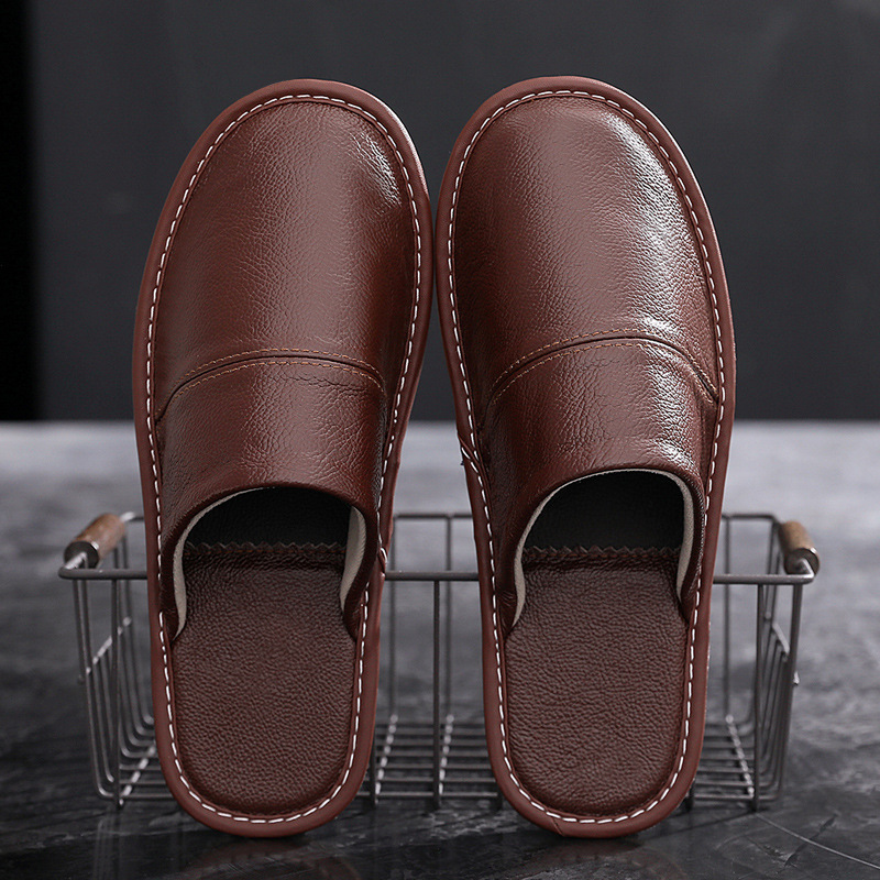 Genuine Leather home cotton slippers men's autumn and winter home indoor waterproof non-slip thick bottom couple full cowhide slippers women's winter
