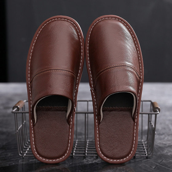 Genuine Leather home cotton slippers men's autumn and winter home indoor waterproof non-slip thick bottom couple full cowhide slippers women's winter
