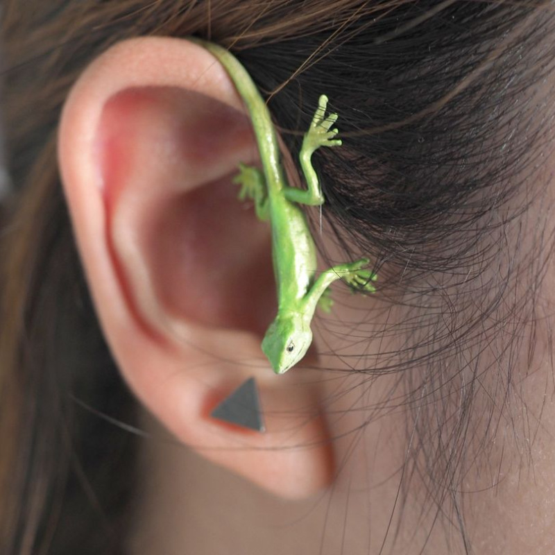European and American ins exaggerated lizard ear clip without pierced ears fashion creative niche design gecko ear bone clip animal earrings