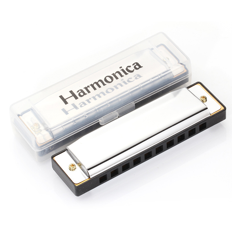 10-hole C- tune Blues Harmonica Beginner 10-hole Harmonica Children's Toy Harmonica Instrument Laser logo Blues