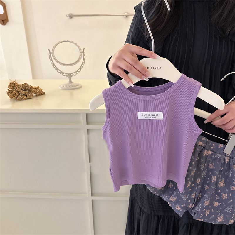 Girls' small vest T-shirt top 2024 summer baby girl western style cute short floral short suit wholesale