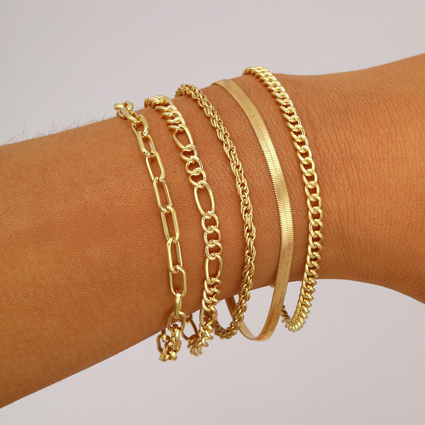 new thick chain personalized bracelet creative simple multi-layer snake bone chain bracelet suit 5-piece set_voghion.com