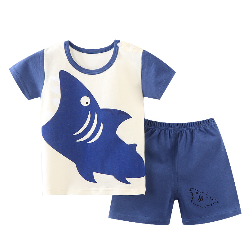 2022 Korean Style Ins Children's Short-sleeved Suit Home Clothes Children's Air-conditioning Clothes Baby Clothes Short-sleeved Shorts Cotton