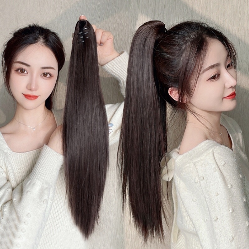 Wig Grab Clip Ponytail Women's Long Hair Cyber Celebrity Long Straight Hair Natural Fluffy High Ponytail Strap Artificial Hair Cyber Celebrity Braid