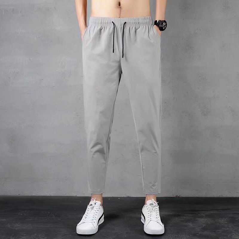 Summer New Casual Pants Men's Ankle-length Pants Ice Silk Stretch Leg Straight Rinting Pants Sports Quick-drying Pants Men's Trendy