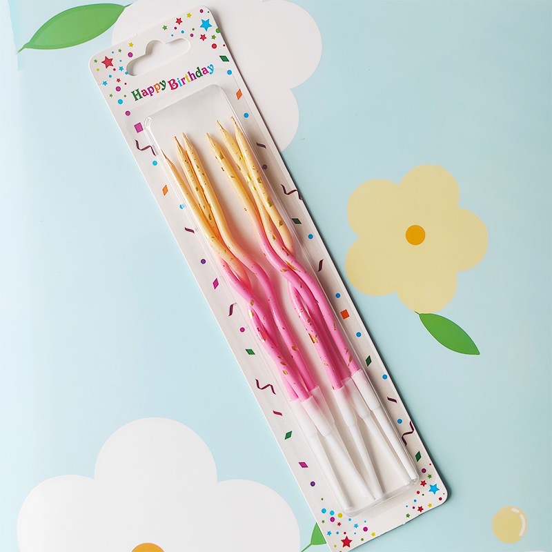 Cross-border hot selling curve birthday candle rotating curved two-color cake candle color Party children candle wholesale