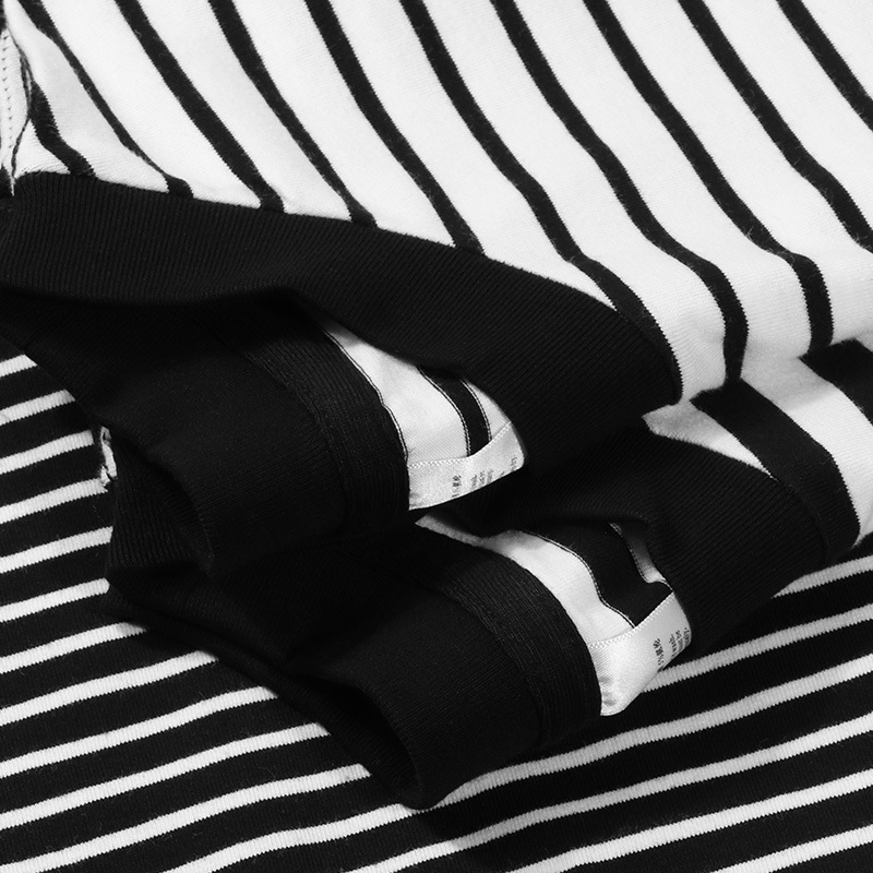 Heavy Striped Long Sleeve T-Shirt Round Neck Japanese Style Loose Fashionable Student Men and Women Couple Color Contrast Base Shirt Top Fashionable